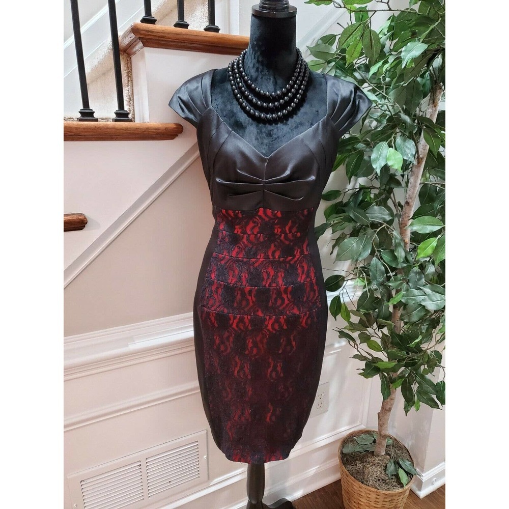 Signature Womens Black Polyester Sweetheart Neck Cap Sleeve Knee Length Dress 12